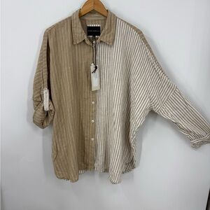 Silver Jeans co Woven 100% cotton multi Brown /Cream Striped oversized Shirt S